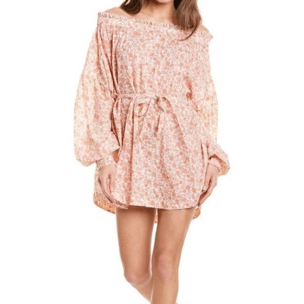 MAJE Regtima Floral Coral Off the Shoulder Mini Floral Dress no tie